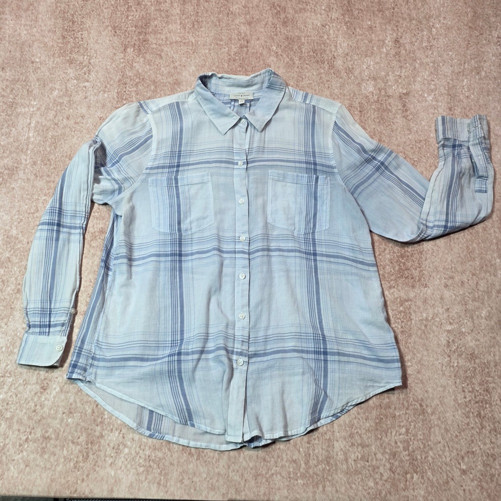 Lucky Brand Mens Blue Plaid Long Sleeve Button Down Shirt Large 7W45285